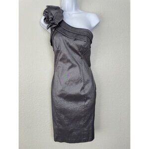 Xscape gray metallic one shoulder sheath midi dress formal 6